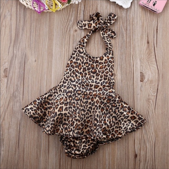 🐾NWT🐾Leopard Print One Piece Outfit & Hairband🐾 - Picture 3 of 6